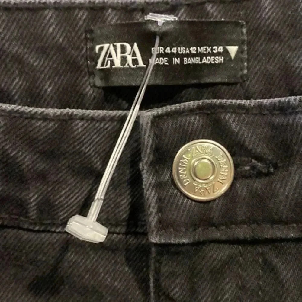 Zara Black Denim Relaxed Baggy Snap-Ankle Jeans - Picture 4 of 14